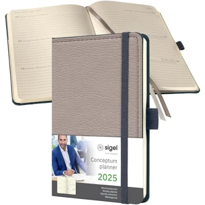 Imagen de SIGEL C2554 Conceptum Agenda semanal 2025, diseño beige, 9,5 x 15 cm, tapa dura, 176 páginas, beige