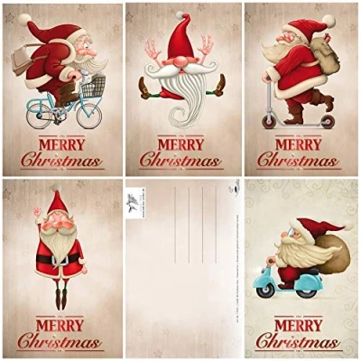 Imagen de 15 divertidas tarjetas de Navidad. Juego con 5 divertidos motivos Papá Noel, diseños x 3 = felicitación en formato A6 (14,8 10,5 cm) estilo retro Edition Colibri (11051 55)