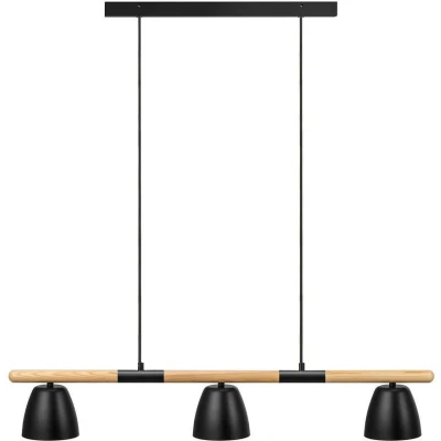 Imagen de Nordlux Lámpara colgante Theo, 3 luces, madera de fresno