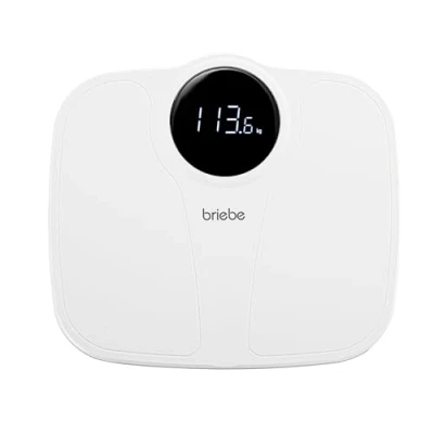 Imagen de briebe Báscula de Baño Digital, Alta Precisión, Pantalla LED, hasta 180Kg, Diseño Moderno, Encendido y Apagado Automático, Superficie Antideslizante, Blanco, SC1124W