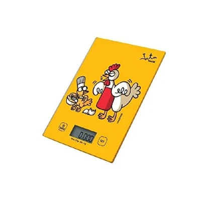 Imagen de Jata 731K Bascula Cocina Digital, Balanza Alta precisión, Peso hasta 5 kg, Pantalla LCD, Función tara, Base vidrio, Diseño Kukuxumusu, Medidas: 14 x 20 1,5 cm. Desconexión automática