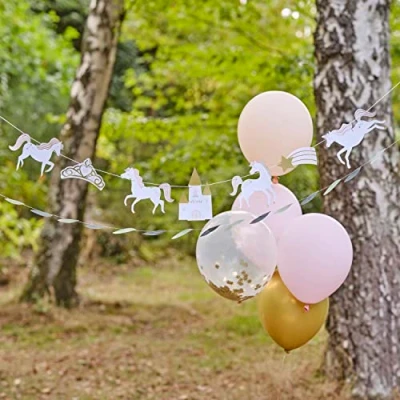 Imagen de Ginger Ray Guirnalda de banderines para fiesta cumpleaños princesa, unicornio, corona y castillo, 2 m