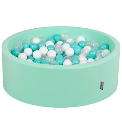 Imagen de KiddyMoon 90X30cm/300 Bolas ∅ 7Cm Piscina De para Ninos Hecha En La UE, Menta:Turquesa Clr/Blanco/Transparente