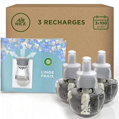 Imagen de Air Wick Recambio de desodorante para el hogar, difusor eléctrico lino fresco, 3 x 18 ml