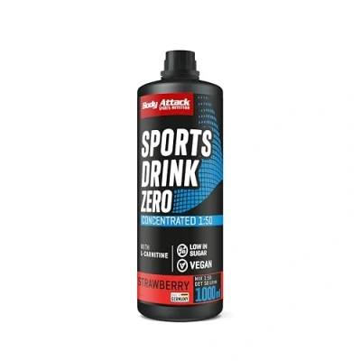 Imagen de Body Attack Low Carb Sports Drink, bebida deportiva concentrada equivale a 50 litros, sin azúcar y bajo en calorías, vegano con carnitina vitaminas, fresa, 1 x 1000 ml