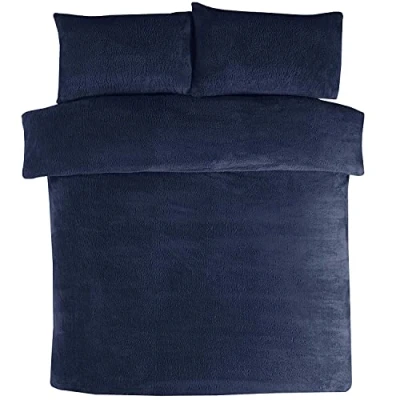 Imagen de Sleepdown Teddy Juego de Funda edredón con Fundas Almohada, Color Azul Marino, cálido, súper Suave, 220 cm x 230
