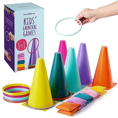 Imagen de Juegos 3 en 1 de Carnaval al Aire Libre Ring Toss Game Set, Bolsas Frijoles Juego Lanzamiento para niños y Adultos Ideal cumpleaños Exterior, Fiestas el jardín.
