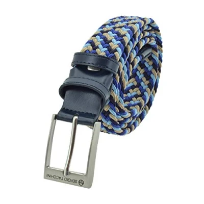 Imagen de Sergio Tacchini Cinturón trenzado, de Hombre y Mujer, tejido elástico cuero genuino, caja regalo Blu Mix 115