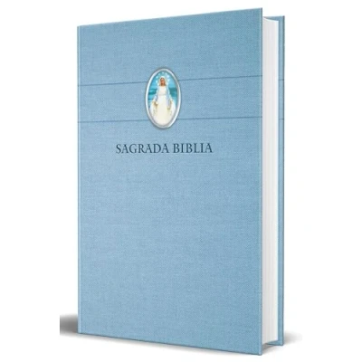 Imagen de Biblia Católica en español. Tapa dura azul, con Virgen Milagrosa cubierta / Catholic Bible. Spanish Language, Hardcover, Blue, Compact