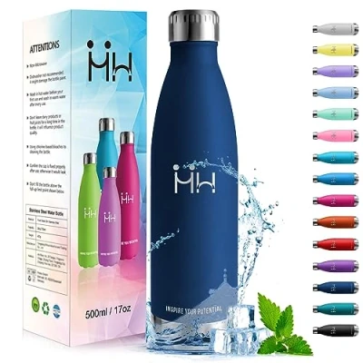 Imagen de HoneyHolly Botella Termica 500ML agua Acero Inoxidable, Termo con pared Doble Aislamient, de Fugas, Cantimplora para Niños, Deportiva, Gym Conserva 12 Horas Caliente, 24 frio