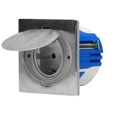 Imagen de ORNO AE 1397(GS) MB Enchufe Exterior de Corriente Hermética Acero Inoxidable con Caja Montaje a Prueba Viento IP44 (Versión Schuko)