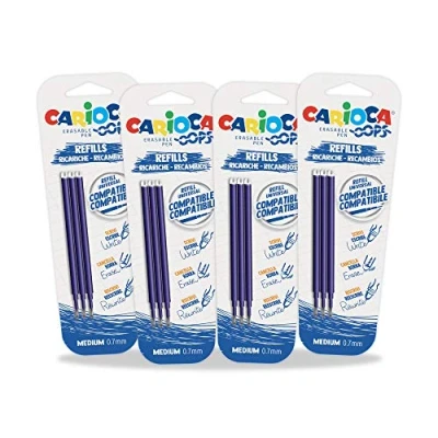 Imagen de CARIOCA Set Refill Oops Pack de Recambios para Bolígrafos Borrables Azules, 12 Uds