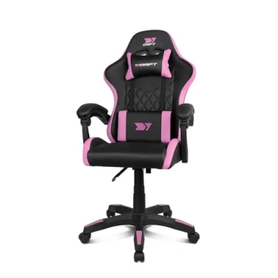 Imagen de DRIFT GAMING DR35 Silla Profesional, Polipiel, Reposabrazos Acolchados, Pistón Clase 3, Base Nylon Reforzada, Asiento basculante, Altura Regulable, Cojín Lumbar/Cervical, Color Negro/Rosa