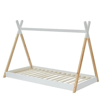 Imagen de BAÏTA Cama Tipi Infantil Montessori Tiny Madera Maciza de Pino Natural 90 x 190 cm Tinytipi Natural/Blanco