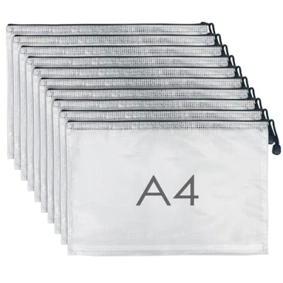 Imagen de Dunkwckore 10 Piezas Carpetas Plastico, A4 Impermeable Bolsas de Documentos Malla, Bolsa Archivo Cremallera para Recibos, Oficina, Viaje, Escolar, Certificados, Papelería Oficina