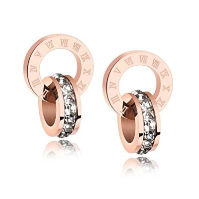 Imagen de Crystalline Azuria Mujer 18ct Chapado en Oro Rosa Blanco Cristales Redondo Circulo Boda Pendientes de tuerca para y Niña