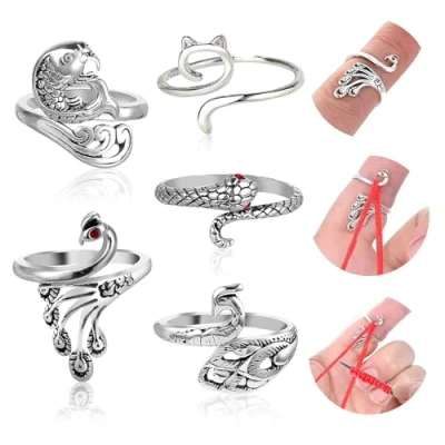 Imagen de DGUSO Anillo Crochet 5 Piezas Tejer Anillos de Metal Ajustables Accesorios Dedo Anular Dedal para Bucle MáS RáPido