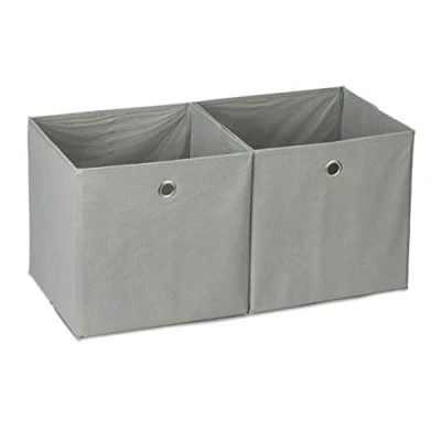 Imagen de Relaxdays Caja de almacenaje, Set Doble, Cuadrada, Cestas Textiles, 30x30x30 cm, Gris, Poliéster, 2