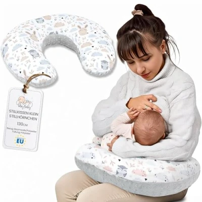 Imagen de Totsy Baby cojín de Lactancia pequeño 130 cm Minky Compacto Nursing Breastfeeding Pillow para Llevar Sueño Búhos Gris B