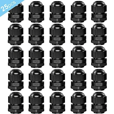 Imagen de QitinDasen 25Pcs Premium Nylon Cable Gland, PG11 Prensaestopa, 5～10mm Ajustable IP68 Impermeable Empalmes de Prensaestopas, Glándula Conector con Juntas (Negro)