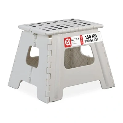 Imagen de Relaxdays Taburete Plegable, Portátil, Escalón Baño, para Niños o Viajes, Resiste hasta 150 kg, 30 x 37 29 cm, Blanco, 32,5 cm