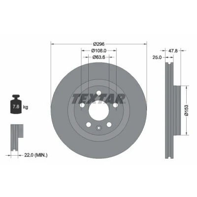 Imagen de TEXTAR 92323905 Disco de freno 296 25 05/06 108 ventilación interna revestido altamente carbonizado sin perno sujeción rueda, buje rueda