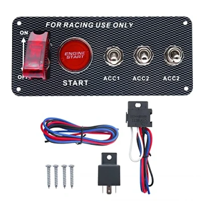 Imagen de Geloo Panel de Interruptor Encendido 12V Carreras Coches Arranqu Fibra Carbono LED Interruptores ​de Palanca 5 en 1
