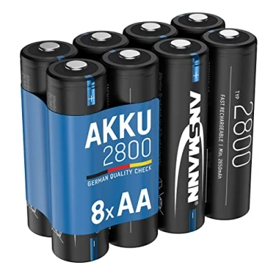 Imagen de ANSMANN Mignon AA Batería Recargable de Alta Capacidad, 2650 mAh, 1,2 V, 8 Unidades, Ideal para Linterna, Despertador, Controlador, Flash fotográfico, Radio