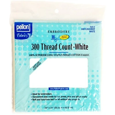 Imagen de Pellon Tela de algodón 300 Hilos para Bordado, Color Blanco x Pulgadas, 20 24 Pulgadas