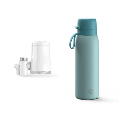 Imagen de Tappwater EcoPro y BottlePro filtro de agua para grifo con 5 etapas, filtra más 100 sustancias, incluídos cloro cal + botella reutilizable acero inoxidable, libre BPA, 750ml