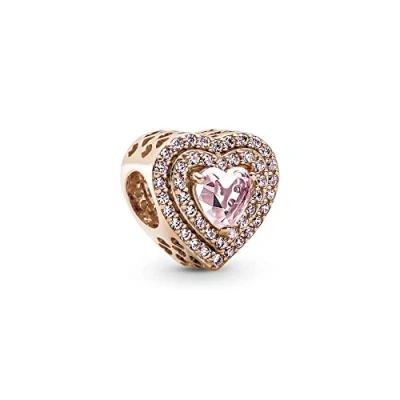 Imagen de Pandora Timeless Dije con diseño de corazón nivelado centelleante chapado en oro rosa 14 quilates cristal orquídea y elegante circonita cúbica fantasía