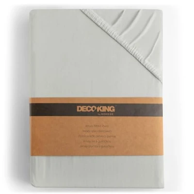 Imagen de Decoking Sábana Bajera Ajustable de 100% Algodón Peinado, White Amber Collection, Plata, 180x200 200x200
