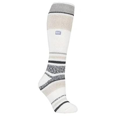 Imagen de HEAT HOLDERS Calcetines de esquí con rayas cálidas para mujer, Crema raya, 37 42