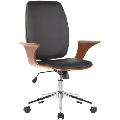 Imagen de CLP Silla de Oficina Burbank Giratoria En Tela o Polipiel I Ejecutiva con Ruedas, Estructura Madera &amp; Base Metal, Color:Nuez/Negro, Material Base:Cuero Sintetico