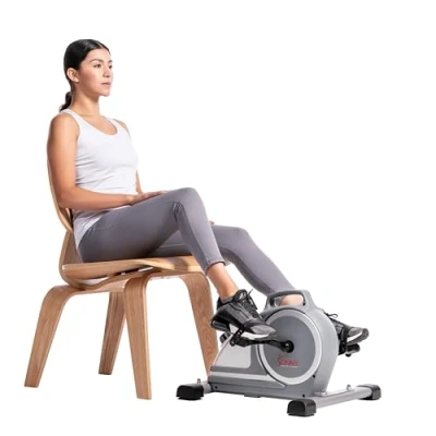 Imagen de Sunny Health &amp; Fitness Mini Bicicleta estática magnética Debajo del Escritorio, ejercitador de Pedal Doble función con Monitor Digital y asa Transporte SF B020026
