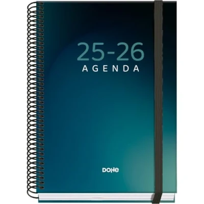 Imagen de Dohe Agenda Escolar 2025 2026 Día Página, Tamaño A5 (15x21 cm), Español e Inglés, Septiembre a Junio, Cierre de Espiral y Goma, Tapa Dura, 4 Páginas Pegatinas PRIME Boreal