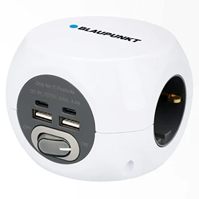 Imagen de DADOR 3 Tomas + 2 USB A C Enchufe múltiple con Interruptor ON/Off 1,4 Metros Blanco