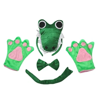 Imagen de Petitebelle Guantes de Cola cocodrilo 3D Diadema Bowtie Adulto Disfraz 4 Piezas Un tamaño Verde
