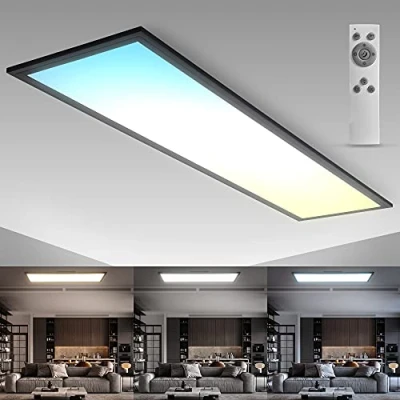 Imagen de B.K.Licht Panel led I 1 metro regulable control de temperatura color CCT remoto temporizador 24 Watt 2.200 Lumen 1000x250x65 mm plafon techo