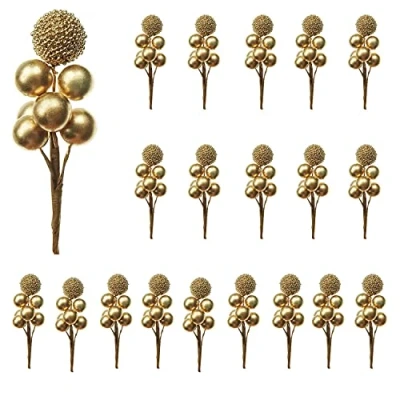 Imagen de RXXR 20 Ramas de Bayas Acebo Doradas, decoración Navidad para guirnaldas Bricolaje,Embalaje Regalo,3.9inch