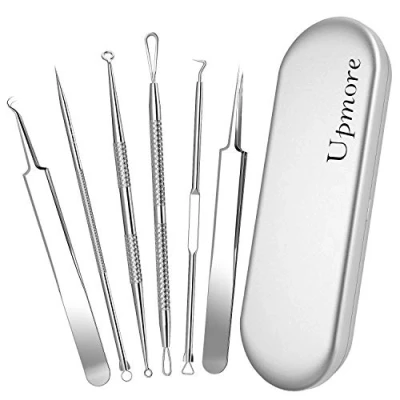 Imagen de Upmore Kit de herramientas para eliminar espinillas, 6 piezas, removedor puntos negros, profesional, acero inoxidable, acné, manchas, comedones, extractor, eliminación con estuche