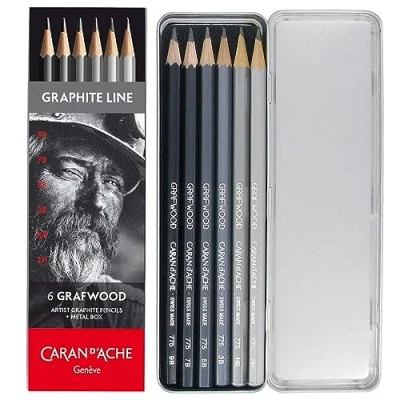Imagen de Caran d&#039;Ache 0775.306 Artist Graphite Line Grafwood Lápices de 6 grados dureza, color gris