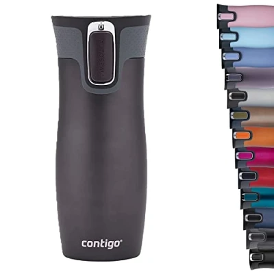 Imagen de Contigo Vaso Térmico Antigoteo West Loop Autoseal, Termo Café, Taza de Viaje en Acero Inoxidable, Copa con Tapa Fácil Limpiar sin BPA, 470 ml, Gris (Gunmetal), 1 unidad