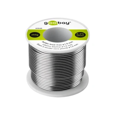 Imagen de Goobay 40848 Estaño para soldar sin plomo; ø 1,5 mm, 250 g de soldadura marca respetuosa con el medio ambiente un contenido plata (Ag) 0,3%