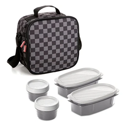Imagen de TATAY Urban Food Chess Bolsa térmica porta alimentos con fiambreras incluidas, color gris/negro