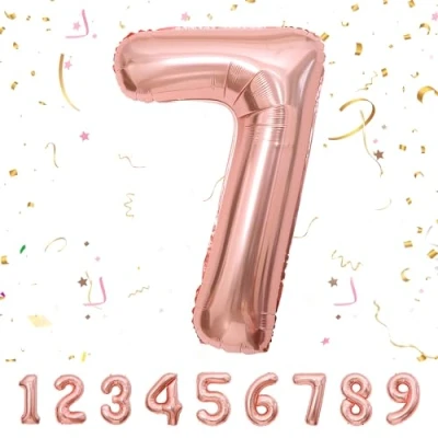 Imagen de Globos de Cumpleãnos 7 Oro_rosa,101 CM Globo Numeros Gigantes Grandes Decoracion,Globo Numero 7,Globos Niño Niña Adultos,Vuelan con Helio…