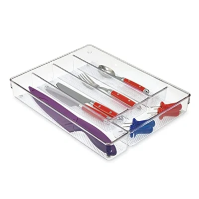 Imagen de iDesign Linus Caja para cubiertos, cubertero cajones fabricado en plástico con 5 divisiones, transparente