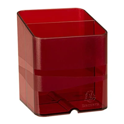Imagen de Exacompta 67724D 10 Portalápices con 2 compartimentos de diferente tamaño y altura para adaptarse a todos sus utensilios 74x74x93mm PEN CUBE Rojo carmín translúcido