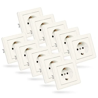 Imagen de ABSINA toma de corriente con contacto protección para montaje empotrado 10 tomas pared blancas 250V AC, 16A, IP20 incl marco, inserto y tapa