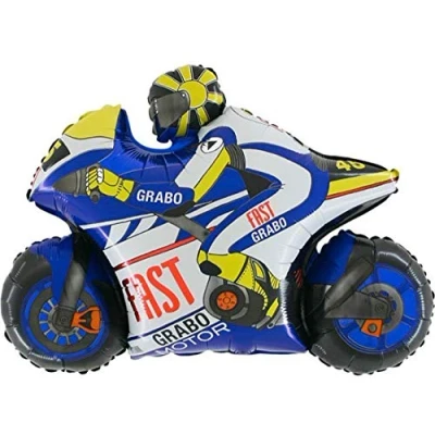 Imagen de Ballonim® Globo de moto azul carreras aprox. 80 cm, globos papel aluminio, decoración para fiestas cumpleaños
